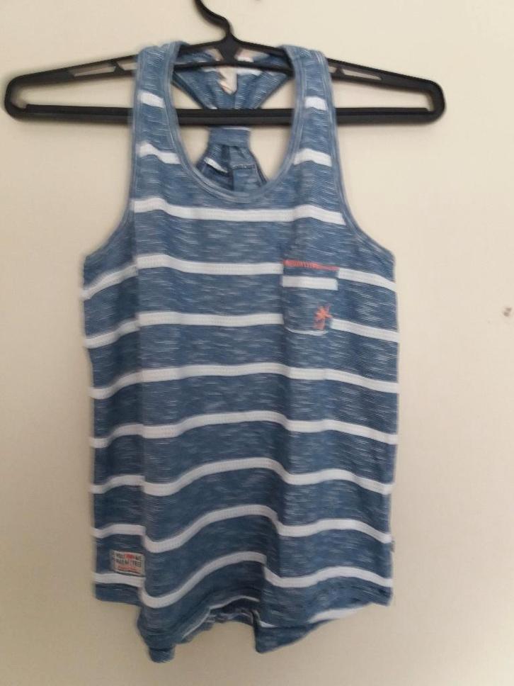 Een blauw T-Shirt hemd met witte strepen., Kinderen en Baby's, Kinderkleding | Maat 134, Zo goed als nieuw, Meisje, Shirt of Longsleeve