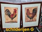 Schilderij G -- 2 , ingelijste posters kip Haan, Ophalen, Gebruikt, Hout, Minder dan 50 cm