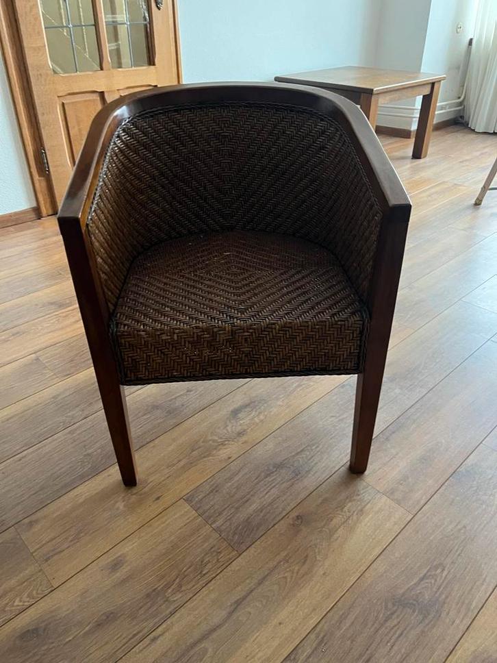 Gevlochten Stoel / TV Clubje, Huis en Inrichting, Stoelen, Gebruikt, Eén, Hout, Bruin, Ophalen of Verzenden