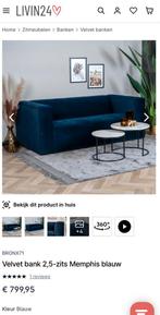 Blauwe bank met hocker, Huis en Inrichting, Ophalen, 150 tot 200 cm