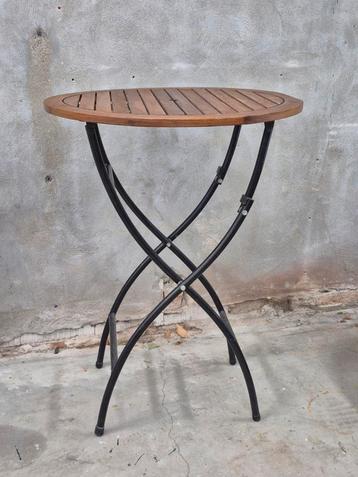 Statafel teak blad en zwart ijzeren frame beschikbaar voor biedingen