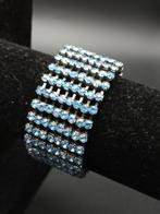 Brede Armband met Blauwe Strass Steentjes, Staal, Blauw, Ophalen of Verzenden, Zo goed als nieuw
