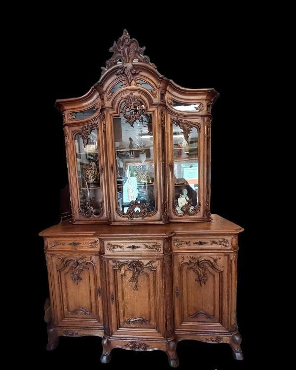 grote Luikse deux corps vitrinekast., Huis en Inrichting, Kasten | Vitrinekasten, Gebruikt, 200 cm of meer, 25 tot 50 cm, Met lade(s)