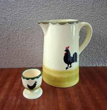 Kip & Haan grote kan en een eierdopje van Zeller Fayencerie  beschikbaar voor biedingen