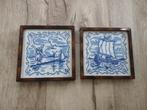 Prachtige houten lijstjes met Delfts blauwe boten en molen., Antiek en Kunst, Ophalen of Verzenden