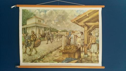 Schoolkaart "Romeinse legerplaats aan de Rijnmond Valkenburg, Antiek en Kunst, Antiek | Schoolplaten, Geschiedenis, Ophalen