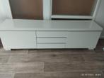 Ikea hoogglans tv meubel wit met glas plaat, Ophalen, Glas, 150 tot 200 cm, Zo goed als nieuw