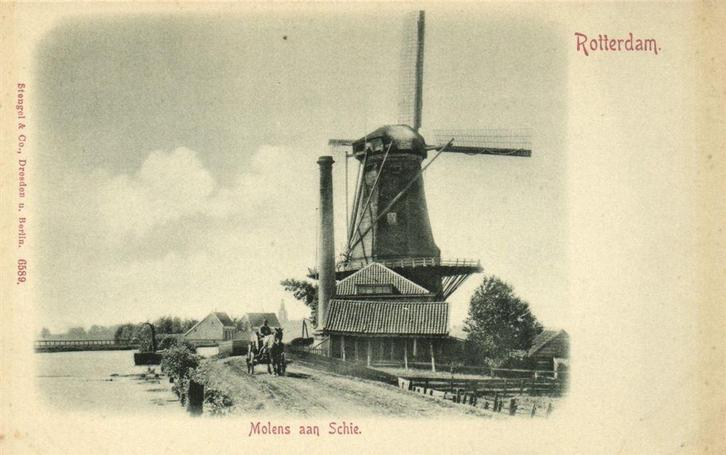 Rotterdam. - Molens aan Schie. - paard en wagen - ongelopen, Verzamelen, Ansichtkaarten | Nederland, Ongelopen, Zuid-Holland, Voor 1920