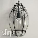 Brocante Venetiaanse lamp glas metalen frame, Huis en Inrichting, Lampen | Hanglampen, Ophalen, Gebruikt, -, -