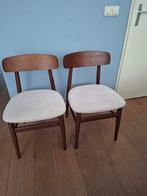 Set van 2 houten stoelen met stoffen zitting, Huis en Inrichting, Stoelen, Ophalen, Hout, Twee, Bruin