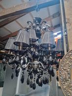 Grote zwarte kristtallen kroonluchter 12 arm, Huis en Inrichting, Lampen | Kroonluchters, Ophalen, Zo goed als nieuw