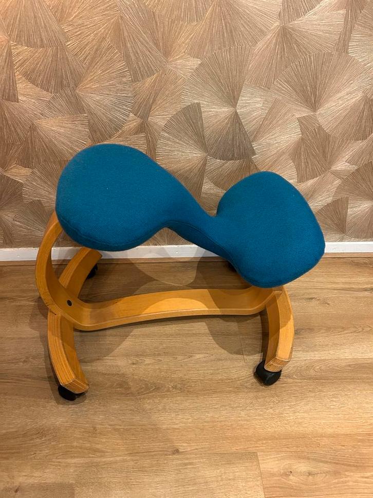 Rybo Ergonomische Stoel - Nieuwe Ploeg Stof, Huis en Inrichting, Stoelen, Gebruikt, Eén, Hout, Blauw, Ophalen of Verzenden