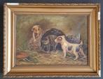 Schilderij met kat en honden gesigneerd. 1922, Antiek en Kunst, Ophalen of Verzenden
