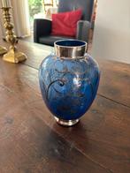Mooie blauwe vaas met verzilverde rand, Antiek en Kunst, Ophalen of Verzenden