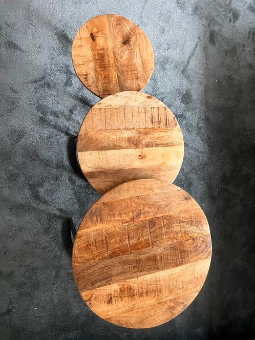 Mango houten  bijzet tafeltjes gebruikt, Huis en Inrichting, Tafels | Bijzettafels, Gebruikt, Rond, Minder dan 55 cm, Hout, Ophalen