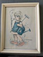 Schattige tekening meisje met gieter en hark, Bonnie, Antiek en Kunst, Ophalen of Verzenden