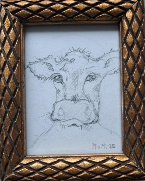 Tekening  Hoofd van een koe, Huis en Inrichting, Woonaccessoires | Schilderijen, Tekeningen en Foto's, Nieuw, Schilderij, Minder dan 50 cm
