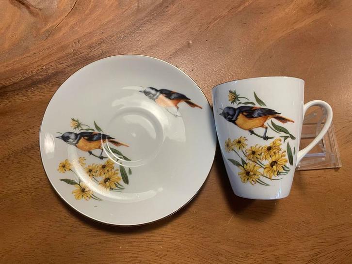 Mosa Maastricht Vogeltjes Kopjes & Schotels (6 stuks), Huis en Inrichting, Keuken | Servies, Gebruikt, Kop(pen) en/of Schotel(s)