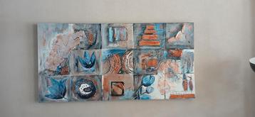 Abstract Kunstwerk op Canvas - Koper & Blauw beschikbaar voor biedingen