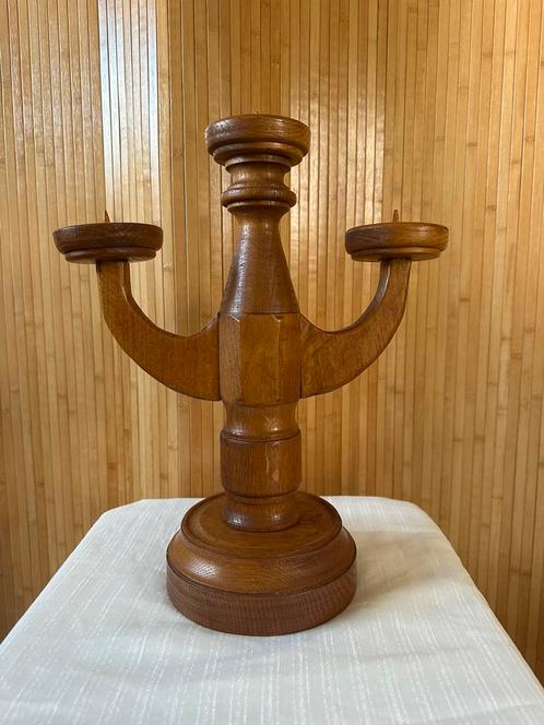 Vintage massief eiken driepoot kandelaar, Antiek en Kunst, Antiek | Kandelaars, Ophalen
