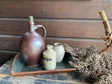 Brocante oude kruik/ mosterdpot/ azijnpotje  beschikbaar voor biedingen