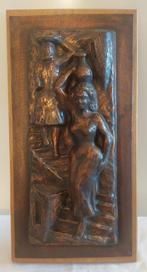 Reliëfbeeld koper op hout, Antiek en Kunst, Antiek | Koper en Brons, Ophalen of Verzenden, Koper