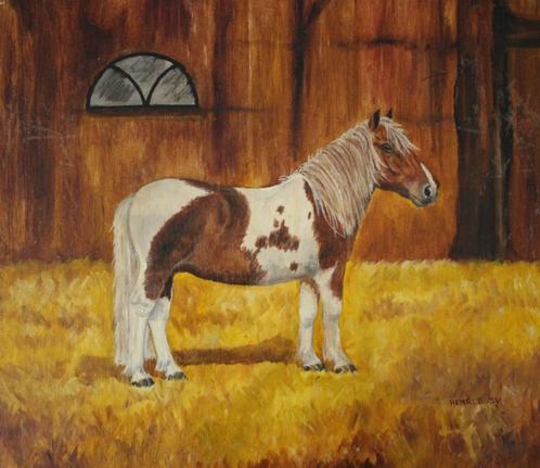Henri Busy, olieverf op board, fraaie bonte pony., Antiek en Kunst, Kunst | Schilderijen | Klassiek, Ophalen of Verzenden