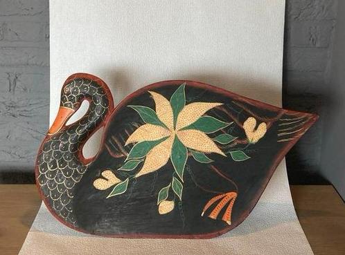 Groot oud houten wandbord van een Zwaan, Antiek en Kunst, Kunst | Beelden en Houtsnijwerken, Ophalen of Verzenden