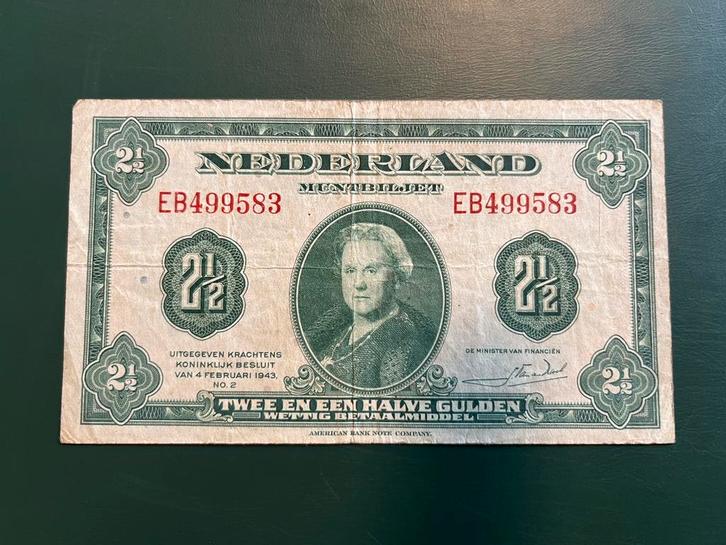 2,5 gulden 1943, Postzegels en Munten, Bankbiljetten | Nederland, Los biljet, 2½ gulden, Ophalen of Verzenden
