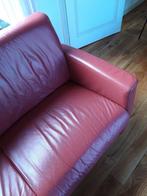 Bank zitbank bankstel rood leer vintage meubel, Huis en Inrichting, Banken | Bankstellen, Ophalen of Verzenden, Gebruikt, 75 tot 100 cm