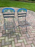 Twee leuke ijzeren stoeltjes met mozaiek bistro, Tuin en Terras, Ophalen, Gebruikt, Metaal