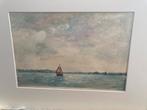 Aquarel op papier , zeilboot op de rivier g m luthart, Ophalen of Verzenden