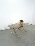 Rookglas salontafel met goudkleurige poten uit Zweden, Huis en Inrichting, Tafels | Salontafels, Gebruikt, 100 tot 150 cm, 50 tot 75 cm