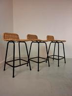 Vintage barkrukken Dirk van Sliedrecht Rohe Noordwolde, Ophalen of Verzenden, Riet, 60 tot 90 cm