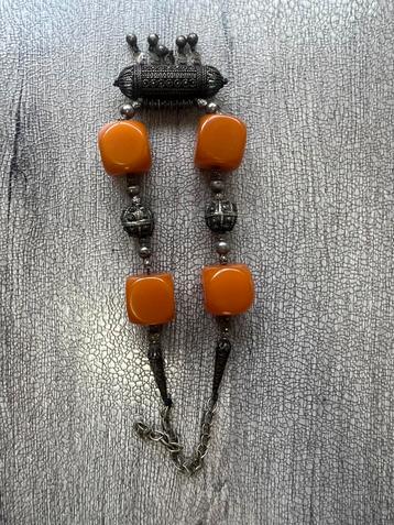 Oud ketting zilver amber Bakeliet kralen beschikbaar voor biedingen