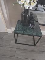 Bijzettafel groen marmer 48 x 38cm, Minder dan 55 cm, Rond, Zo goed als nieuw, Ophalen