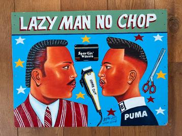 African Painting with Barber Shop Motif. 