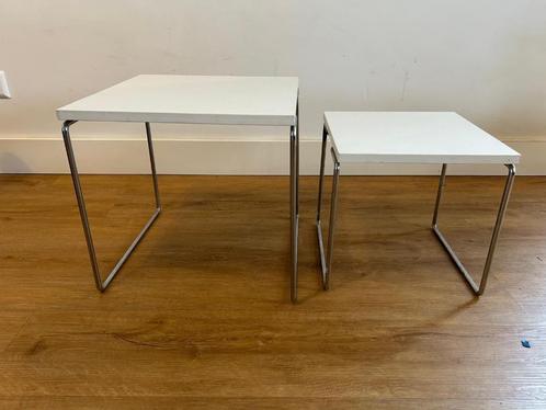 Vintage set bijzettafels Brabrantia wit met chroom, Huis en Inrichting, Complete eetkamers, Gebruikt, Minder dan 4 stoelen, Ophalen