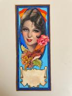 Kleine vintage gouache boekenlegger. Vrouw. Handgemaakt., Antiek en Kunst, Ophalen