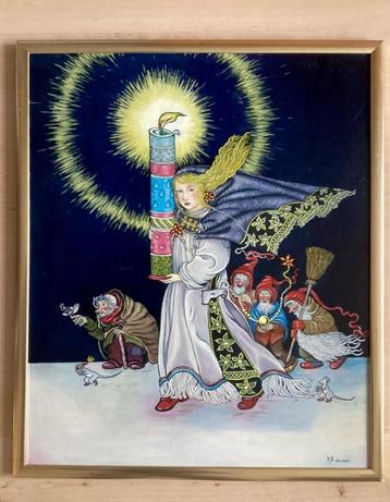 Schilderij, handgeschilderd, sprookje, groot, vintage beschikbaar voor biedingen