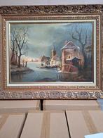 prachtig schilderij winterlandschap. 50 x 70cm. Fritz Meijer, Ophalen of Verzenden