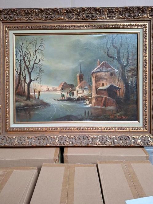 prachtig schilderij winterlandschap. 50 x 70cm. Fritz Meijer, Antiek en Kunst, Kunst | Schilderijen | Klassiek, Ophalen of Verzenden