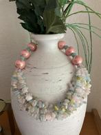 Ketting met 6 strengen larimar en grote roze keramiek kralen, Sieraden, Tassen en Uiterlijk, Kettingen, Ophalen of Verzenden, Nieuw