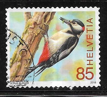 344-25 Zwitserland 2018 / Grote Bonte Specht, Postzegels en Munten, Postzegels | Europa | Zwitserland, Gestempeld, Verzenden