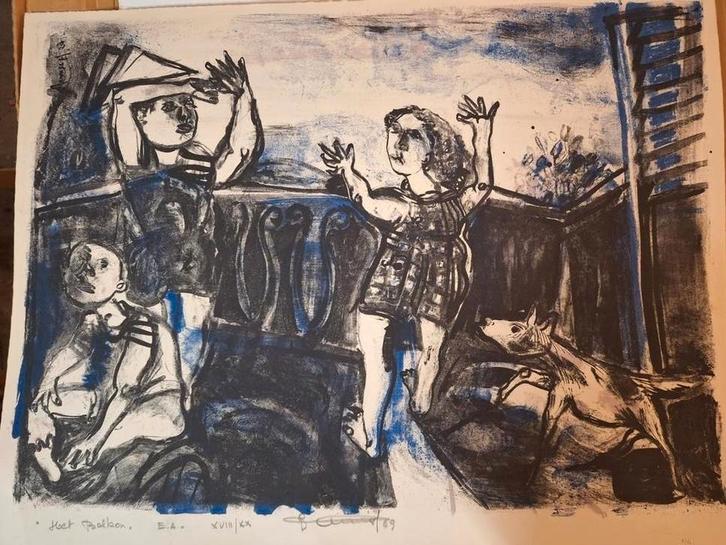 Originele Litho - Abstracte Compositie G vervisch, Antiek en Kunst, Kunst | Tekeningen en Foto's, Ophalen of Verzenden