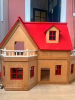 Houten poppenhuis met meubels, Kinderen en Baby's, Speelgoed | Poppenhuizen, Ophalen, Gebruikt, Poppenhuis