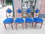 Set van 4 Louis Seize medaillonstoelen, blauwe velours., Antiek en Kunst, Ophalen