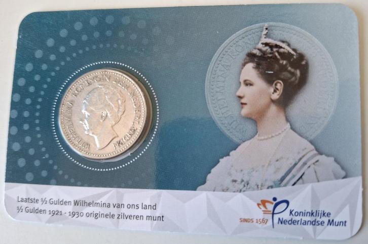 Zilveren ½ Gulden Wilhelmina in coincard 1929 A, Postzegels en Munten, Munten | Nederland, Losse munt, 1 gulden, Koningin Wilhelmina