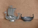 2 Vikingschip op boot miniatuur viking schip beeldjes Norge, Antiek en Kunst, Antiek | Tin, Ophalen of Verzenden