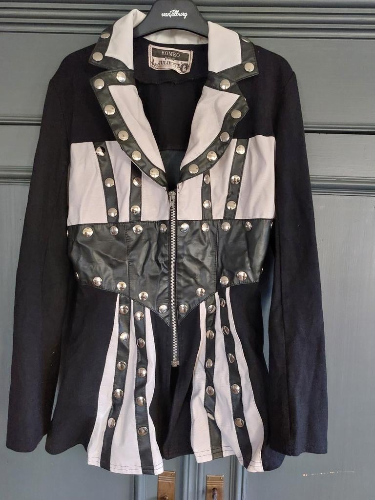 Zwart/wit punkrock jasje maat 152, Ophalen of Verzenden, Gebruikt, 146 t/m 152, Meisje